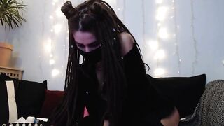Daddysgirl222 dreadlocked teen in stockings and black mask bares her small tits and masturbates shaved pussy 2019-11-09 18:41