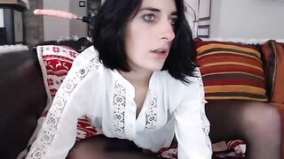 Chaudesalope1 brunette in black pantyhose gently masturbates her hole 2019-12-14