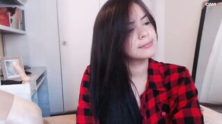 Mellylove young brunette with big tits in a red plaid shirt strokes her cunt in pink panties 2019-08-21 18:30