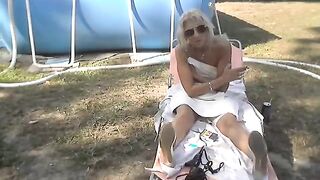 Ginamilf smoking relaxed blonde lies on a sun lounger and masturbates pussy in nature 2019-08-29 13:00