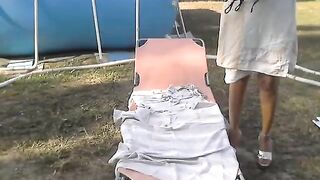 Ginamilf smoking relaxed blonde lies on a sun lounger and masturbates pussy in nature 2019-08-29 13:00