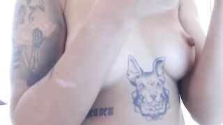 Mela fun tattooed blonde touches her horny nipples 2019-08-29