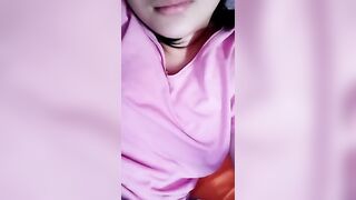 Celeste 678 very cute young brunette caresses her boobs through a pink t-shirt 2020-01-03 10:28
