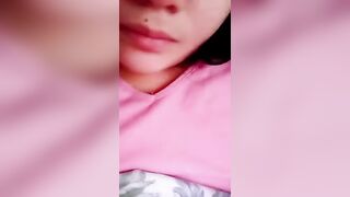 Celeste 678 very cute young brunette caresses her boobs through a pink t-shirt 2020-01-03 10:28