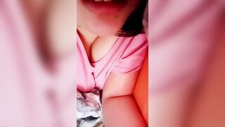 Celeste 678 very cute young brunette caresses her boobs through a pink t-shirt 2020-01-03 10:28