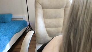 Angeellina sweet young blonde in glasses and a black jacket rubs her pussy through thin panties 2020-03-06 13:33
