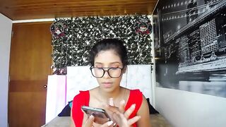 Sofi jonnes hot beauty in glasses and a red top very skillfully puts a sex toy in her shaved pussy 2020-02-11 16:32