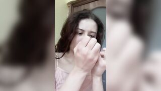 Orange girl1 brunette jerks off her boyfriend's hairy cock and takes it in her mouth 2020-02-12