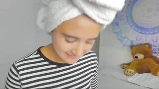 Sugar troubl3 sweet girl with a towel on her head caresses her tits in a striped blouse and masturbates her horny wet pussy 2019-06-15 20:11