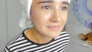 Sugar troubl3 sweet girl with a towel on her head caresses her tits in a striped blouse and masturbates her horny wet pussy 2019-06-15 20:11