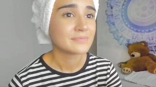 Sugar troubl3 sweet girl with a towel on her head caresses her tits in a striped blouse and masturbates her horny wet pussy 2019-06-15 20:11