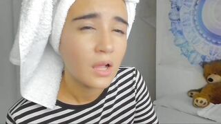 Sugar troubl3 sweet girl with a towel on her head caresses her tits in a striped blouse and masturbates her horny wet pussy 2019-06-15 20:11