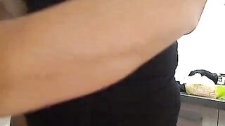 45marina45 mature blonde in a black t-shirt and panties jerks off her pussy while standing in the kitchen 2020-03-28 08:37