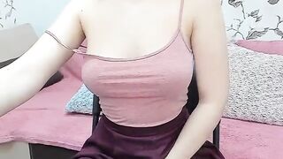 Foxxxy kate lifting her skirt, young girl starts masturbating shaved pussy and touching tits 2020-02-20
