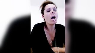 Sucrette56 amateur milf ardently jerks off a puffy vagina and swallows a black dildo 2020-03-19