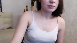 Violet lo young brunette excitedly touches her protruding nipples through a t-shirt 2020-04-02