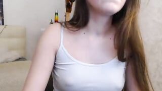 Violet lo young brunette excitedly touches her protruding nipples through a t-shirt 2020-04-02