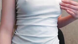 Violet lo young brunette excitedly touches her protruding nipples through a t-shirt 2020-04-02