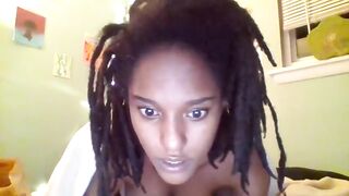 Babythegoddess ebony beauty squeezes her round tits and masturbates hairy pussy 2020-12-08