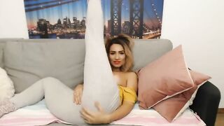 Soffiecruz mature girl in yellow t-shirt plays with her big tits and gets vibration in her pussy under leggins 2019-10-09 3:49
