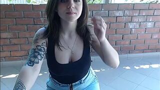 Britneyandjuliana beauty brunette shows her juicy tits on the street 2019-05-05